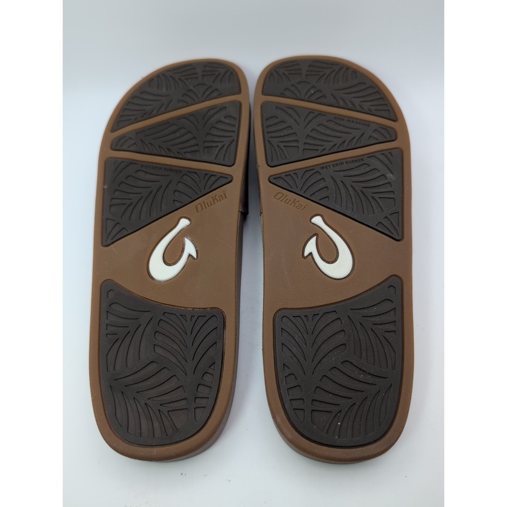 OluKai Kamola Woven Leather Slide Sandals Slip On Tan Comfort W 9 Beachcore - Picture 6 of 7